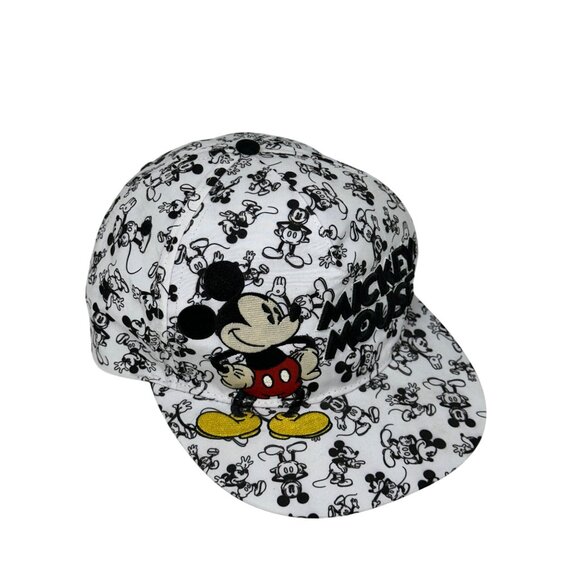 PREOWNED Disney Parks Mickey Mouse AOP Black White Adjustable Baseball Cap Adult - Picture 7 of 7